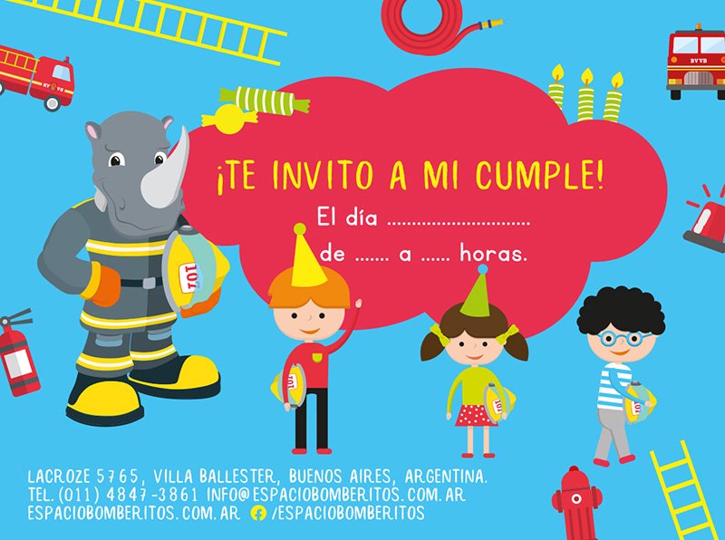 Invitación Cumple Espacio Bomberitos